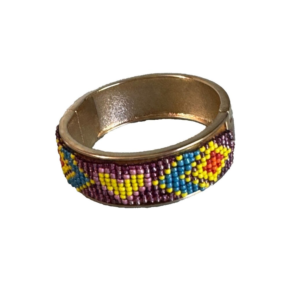 Betsey Johnson Flights Of Fancy Bangle Bracelet Glass Beaded Pink Glitter Dust 7